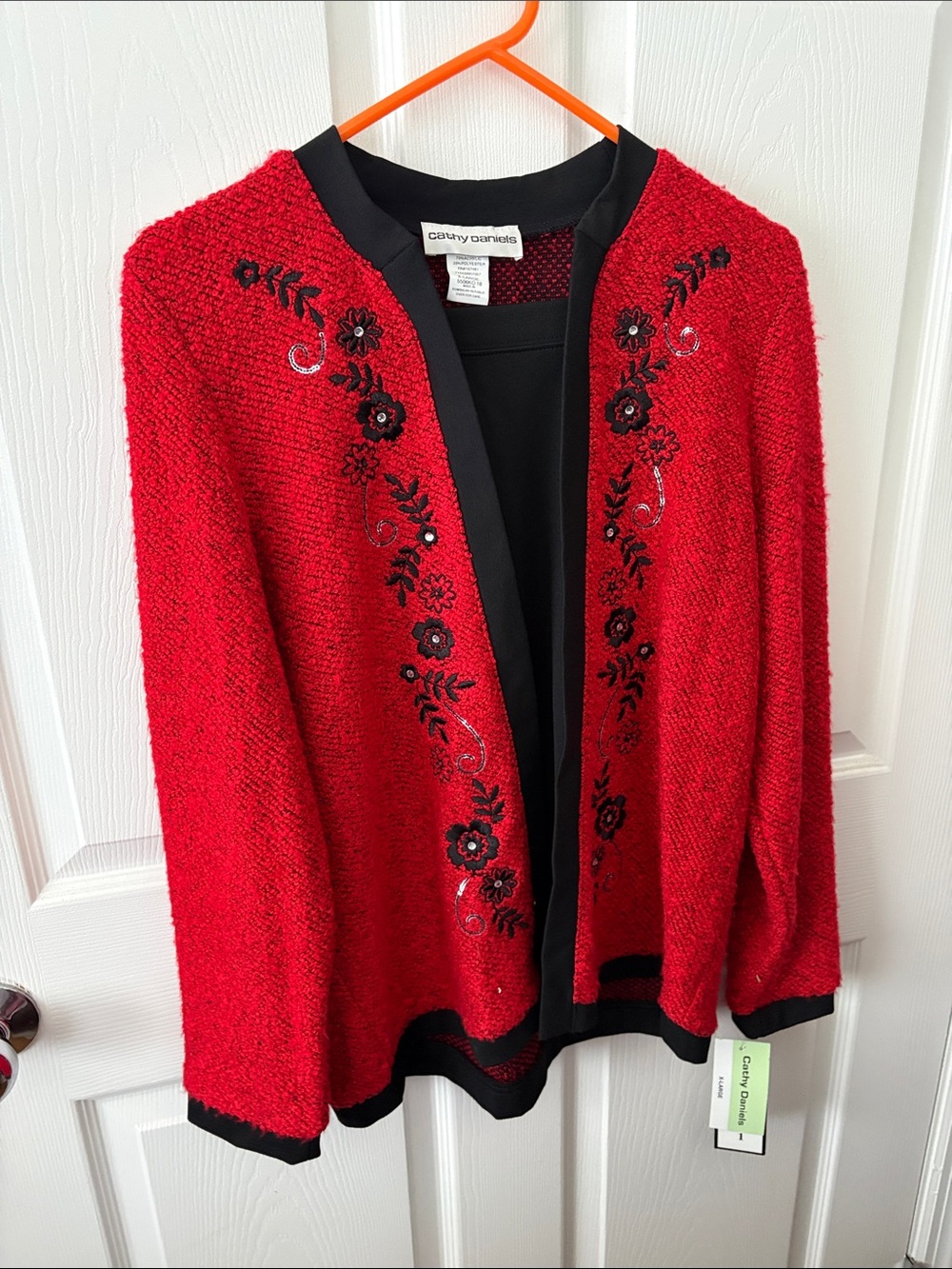 Cathy Daniels Red Open-Front Embroidered Cardigan N/W/ T